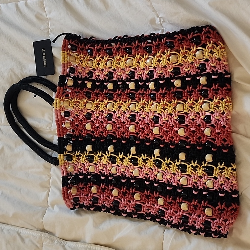 Forever 21 Pink and Yellow Crochet Tote. New With Tags.